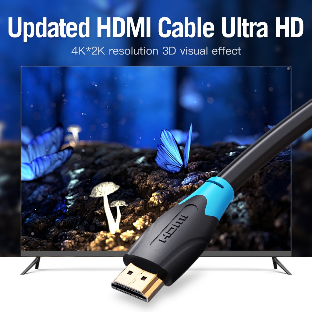 Vention Kabel HDMI 2.0 4K 3D Round cable untuk HDTV LCD Projector 1m 3m 5m