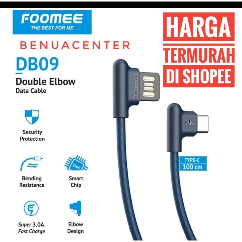 KABEL DATA FOOMEE DB 09 TYPE C FAST CHARGING FOOMEE DB-09 ELBOW CABLE DATA TYPE C 3.0A 3.0Ampere USB