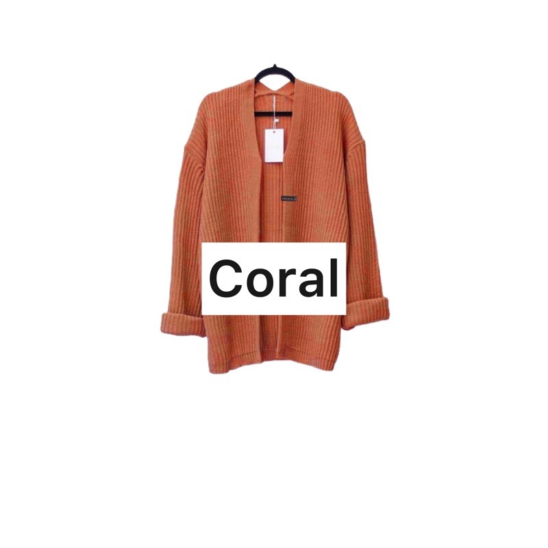 KARDIGAN RAJUT WANITA OVERSIZED / LOOCY POCKET CARDIE OVERSIZED PREMIUM-Coral