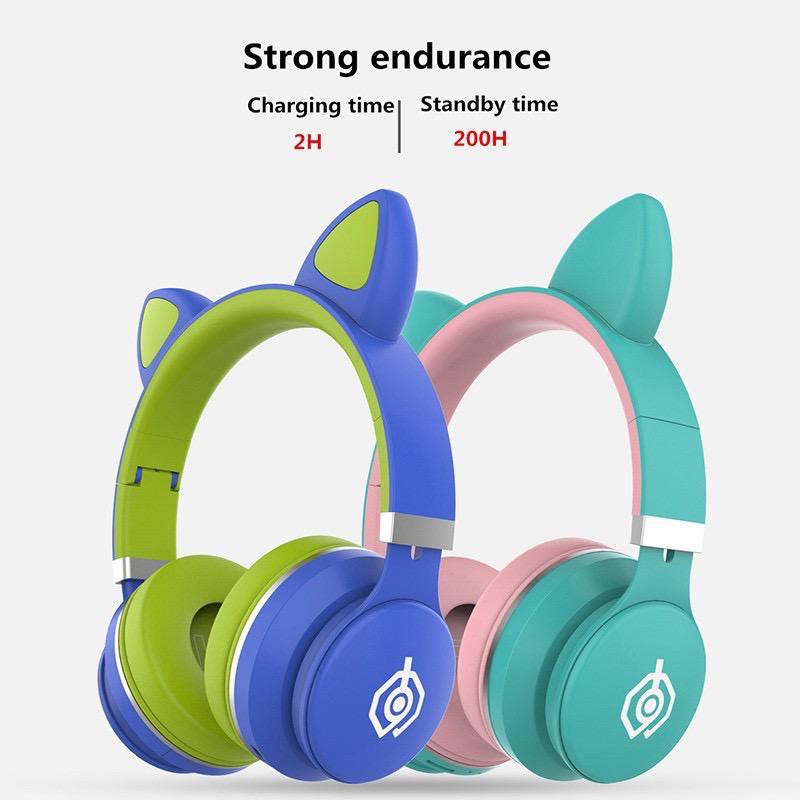 Bando Bluetooth Headphone Cat LED 031 LUMINOUS / Wireless Bando Kucing Macaron