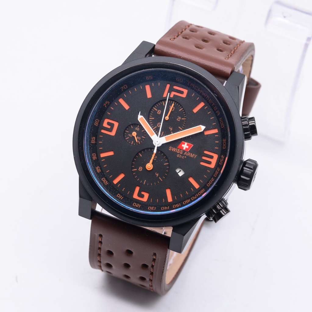 Grosiran Jam Tangan Pria S47180HB Analog Strap Kulit Tanggal Aktif Chrono Hiasan Free Box Jam Tangan (COD)