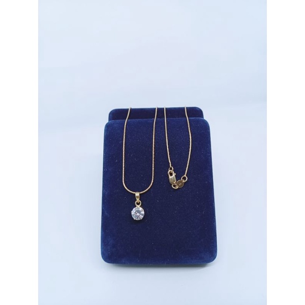 kalung aquiela + liontin solitaire/ kalung perak asli silver 925 lapis emas/kalung fashion impor