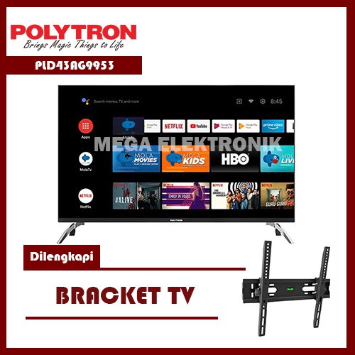POLYTRON PLD43AG9953 LED TV 43 INCH ANDROID TV Dilengkapi Bracket
