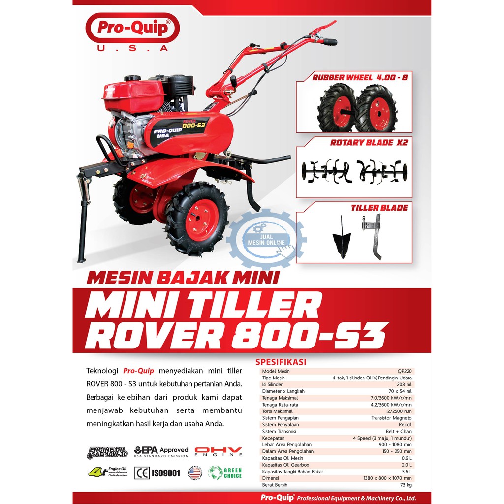 Mesin Bajak Sawah Mini  Mini Traktor Mini Tiller Cultivator 800 S3 Proquip