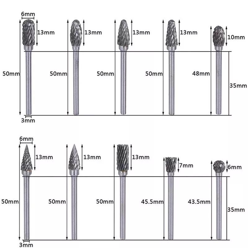 10pcs Mata Bur Tuner Rotary Burr Porting Set Tungsten Carbide Grinding Cutting Porting Mini Grinder Drill Bor Solid Tct dual patent
