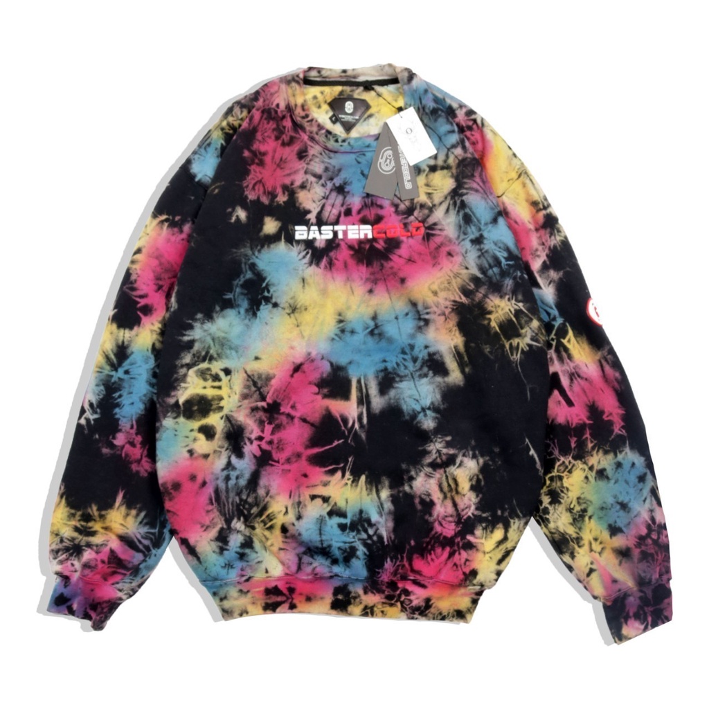 JAKET SWEATER CREWNECK BSTR TIE DYE RAINBOW FLOCKING SIMPLE UNISEX GOOD QUALITY