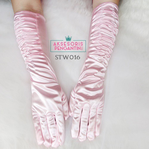 [READY STOCK] AKSESORIS PENGANTIN SARUNG TANGAN WEDDING GLOVES SATIN PINK STW016