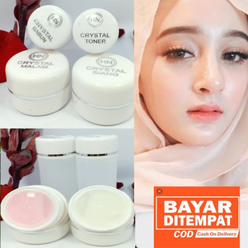 Paket Cream Krim Pemutih Siang Malam Glowing Pelembab Penghilang Jerawt Kulit Wajah HN Crystal 15 gr