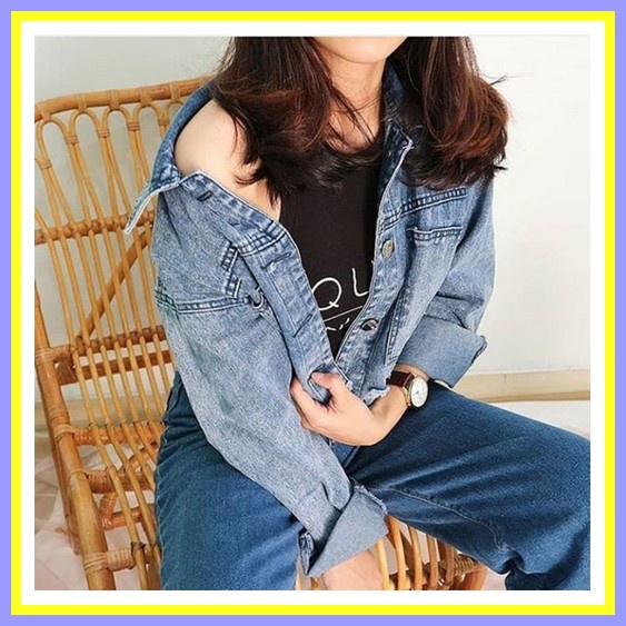 Jaket Jeans Wanita Jumbo  Jaket Levis Premium Oversize Crop Tebal Oversize Terbaru Casual Destroy Cr