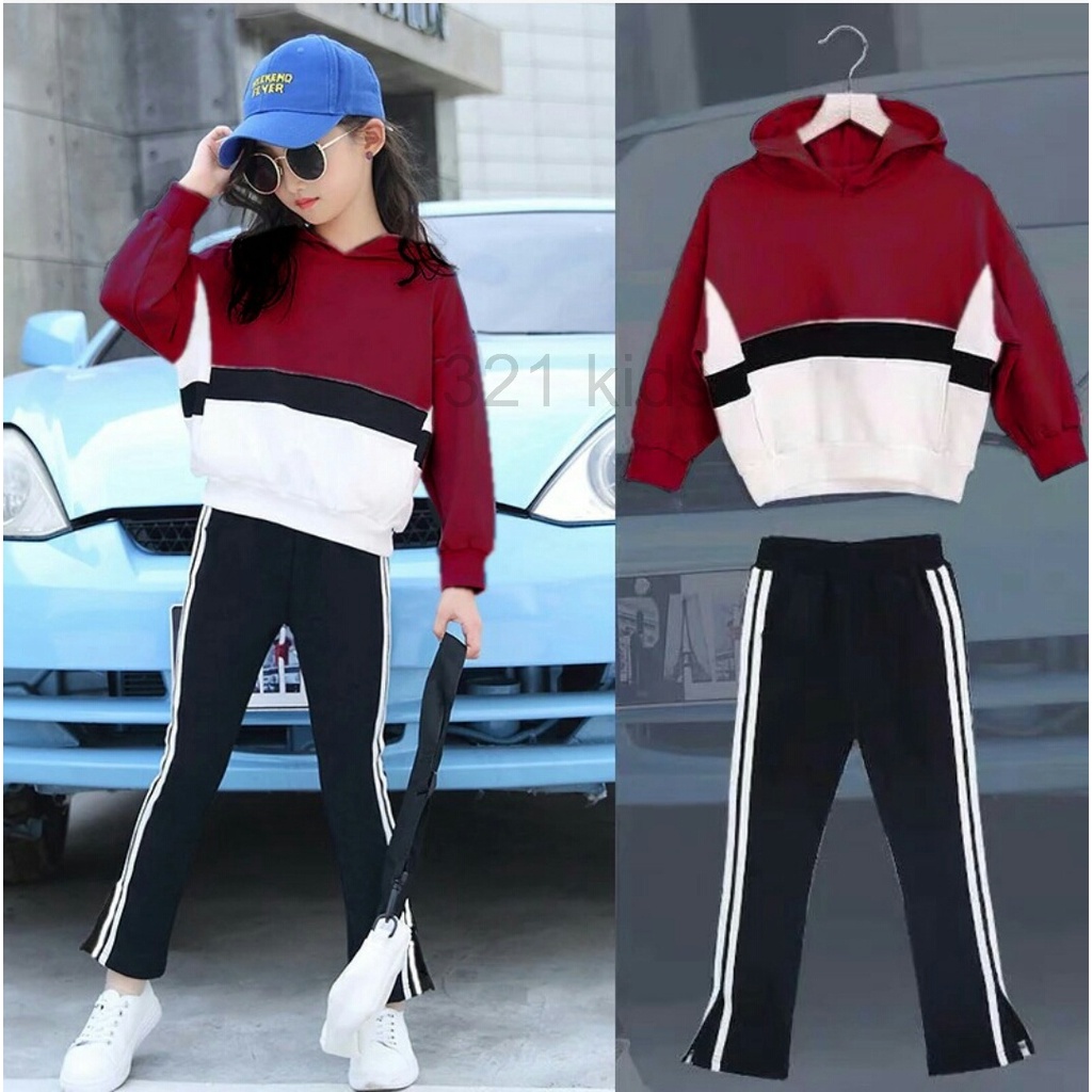 baju setelan Hoodie anak perempuan set anak kekinian 8-12 tahun a084