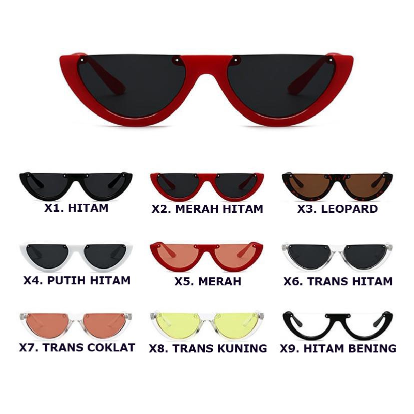 Kacamata Hitam LAGI TRENDY Model Setengah Bingkai Mata Kucing Cat Eye Untuk Wanita Pria Cool Viral Oval Half Frame Sunglasses  Kaca Mata Semangka Fashion Korea KCH18