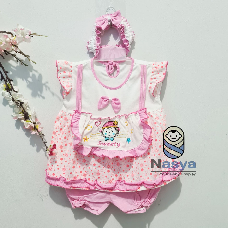 [P-024] Baju Bayi 0-9 m / Dress Bayi Perempuan motif animal (Bonus BANDANA)