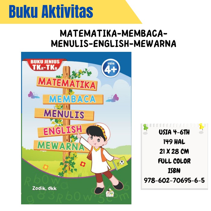 Buku Anak Jenius TK A TK B Matematika Membaca Menulis English Mewarna