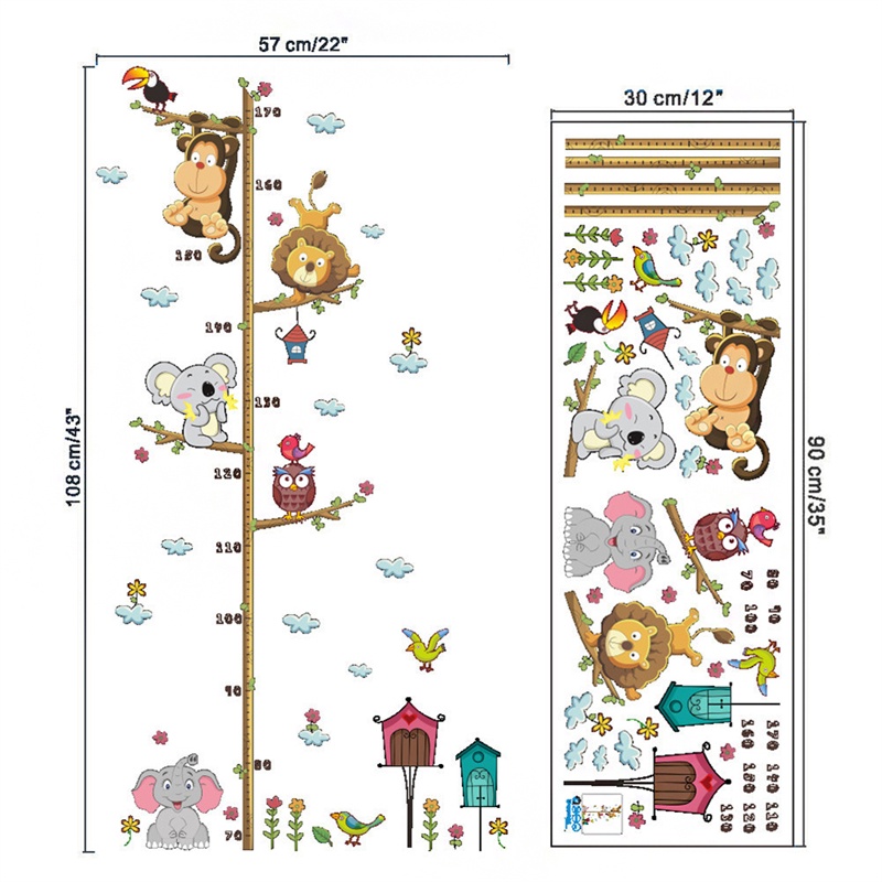 Tk Stiker Dinding Pengukur Tinggi Badan Motif Kartun Hewan Untuk Dekorasi Kamar Anak