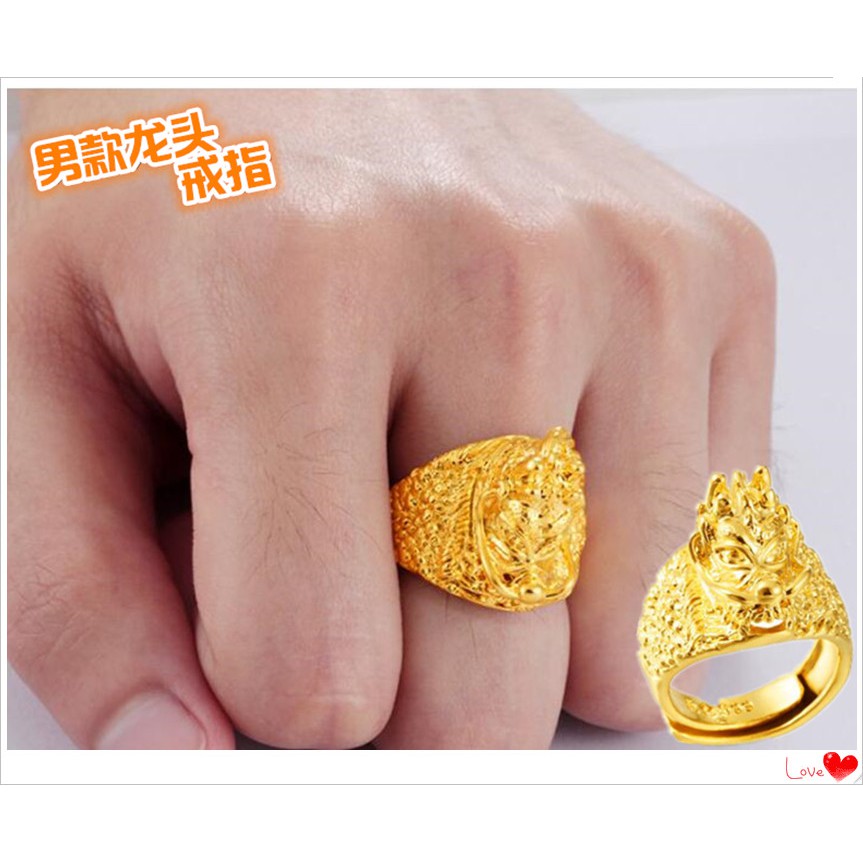 ﹍Vietnam Pasir Emas Cincin 24K Berlapis Emas Pria Baru Mendominasi Keran Sha Emas Terbuka Cincin Sim