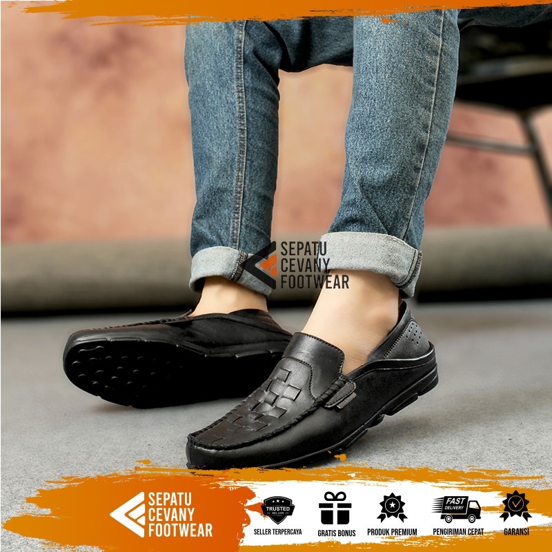 SCF x VELYN - Sepatu Pantopel Pria Kulit Dewasa Laki Laki Hitam Coklat 38-44 Dinas Kasual Pesta Gere