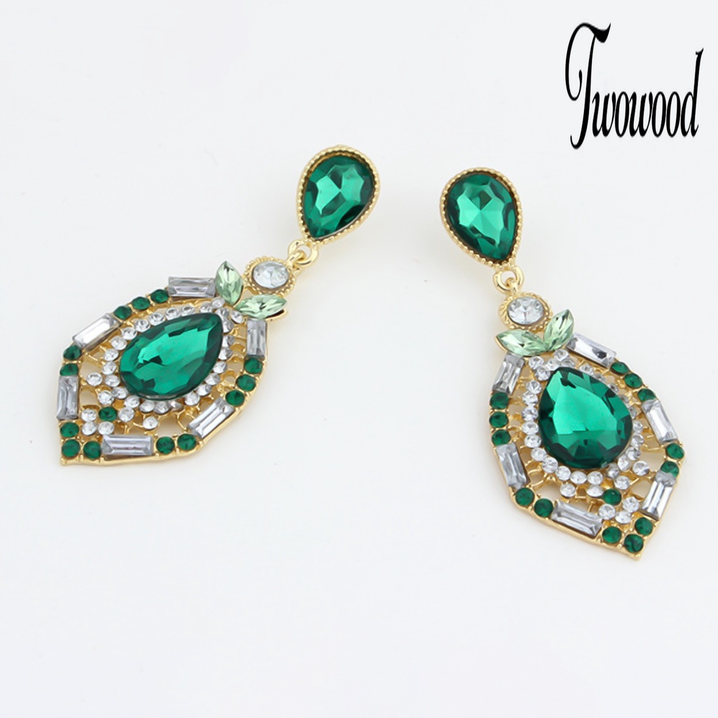 Anting Juntai Bentuk Teardrop Bahan Zinc Alloy Aksen Berlian Imitasi Untuk Wanita