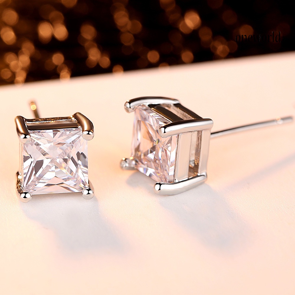 OW# Fashion Women Square Cubic Zirconia Inlaid Ear Stud Earrings Party Jewelry Gift