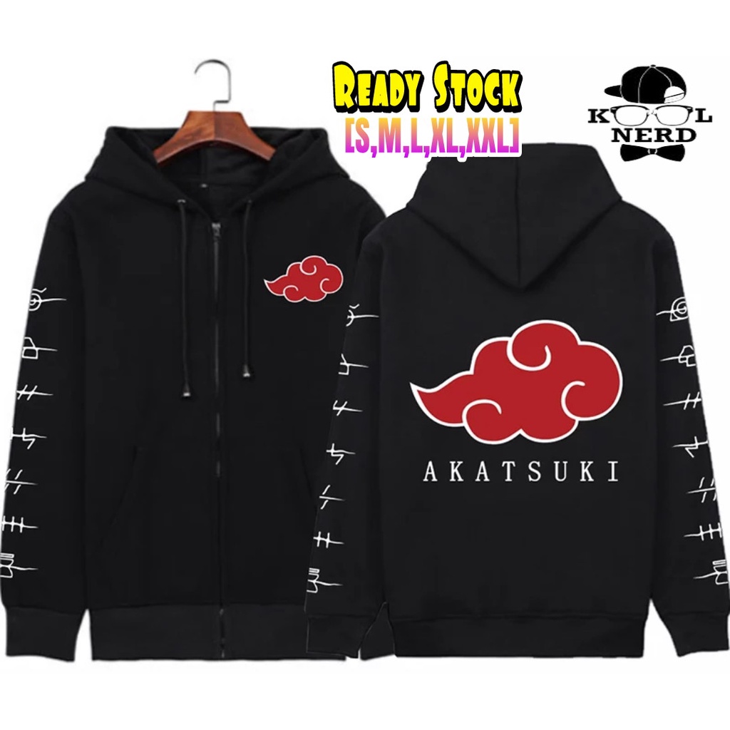 JAKET ZIPPER MANGA JEPANG NARUTO AKATSUKI CLAN DESAIN AWAN MERAH (READY SIZE S-XXL)