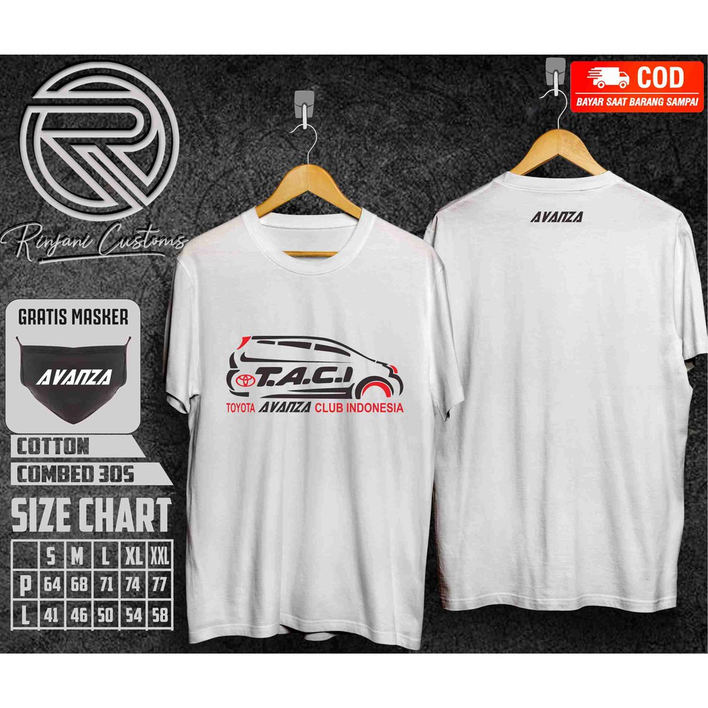 KAOS TACI TOYOTA AVANZA CLUB INDONESIA .FREE MASKER.DAN BISA PAKE NAMA  DAN LOGO