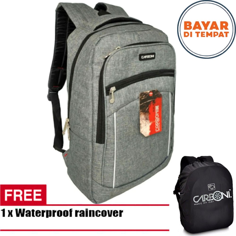 Carboni Backpack Tas Ransel Punggung Nilon Mode Disain Kasual Fungsional MA00057 17- Grey Original