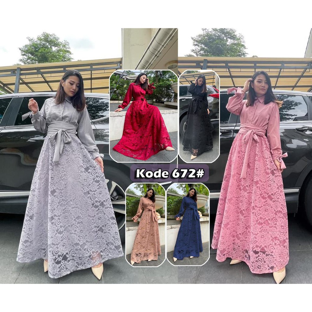 Dress Muslim fashion wanita / Dress brukat panjang/Gamis Wanita JessicaCollection 672#