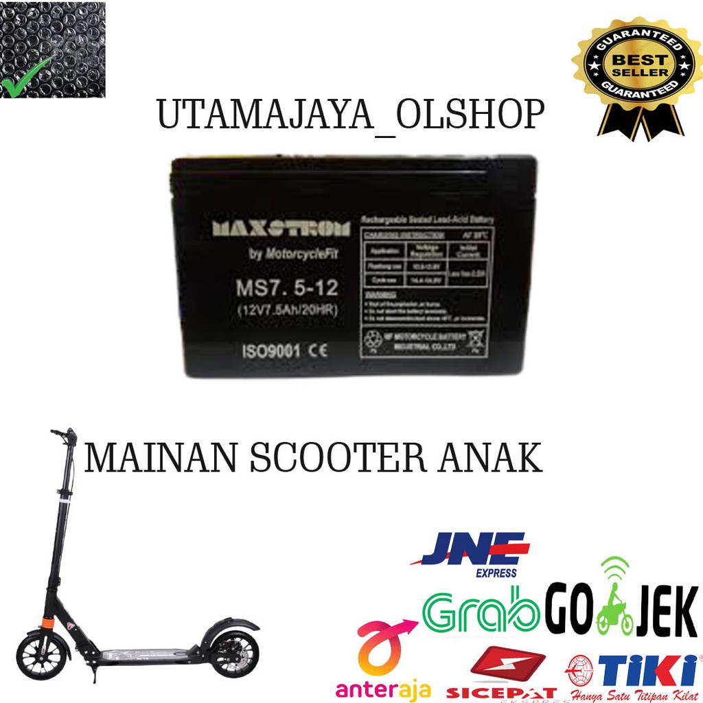 AKI MAINAN SCOOTER ANAK 12V 7.5AH MAXSTROM VRLA AKI PALING BAGUS MS7.5-12 AKI ORIGINAL