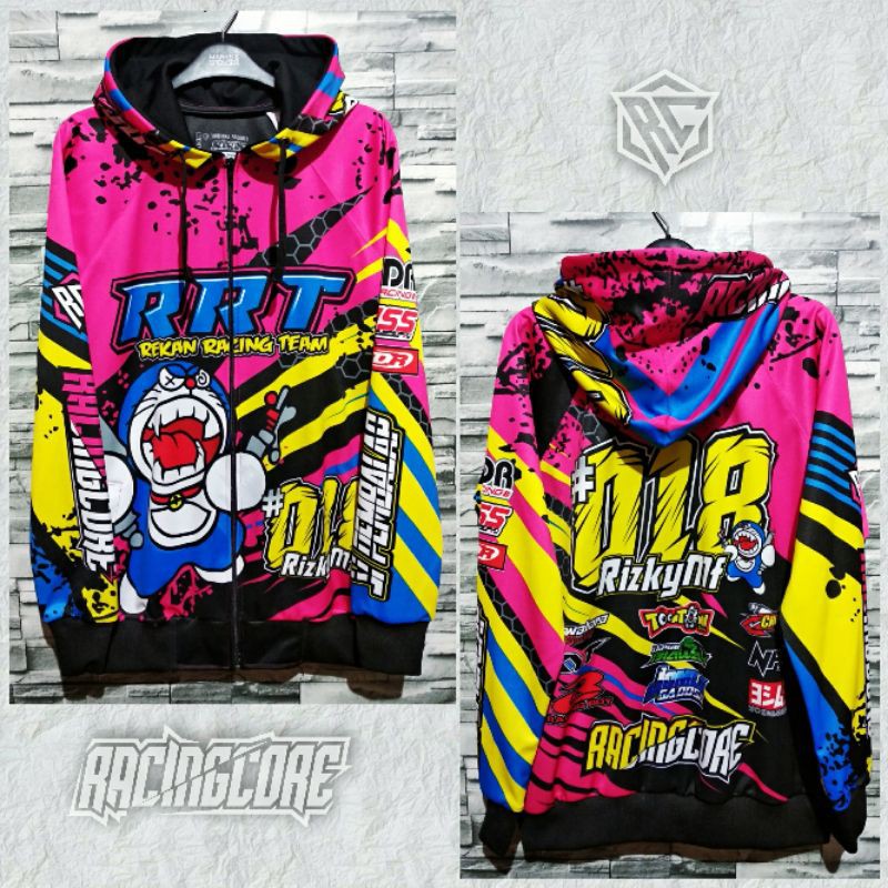 JAKET RACING DORAEMON HOODIE BALAP CUSTOM NAMA NOMOR START SENDIRI PRIA WANITA