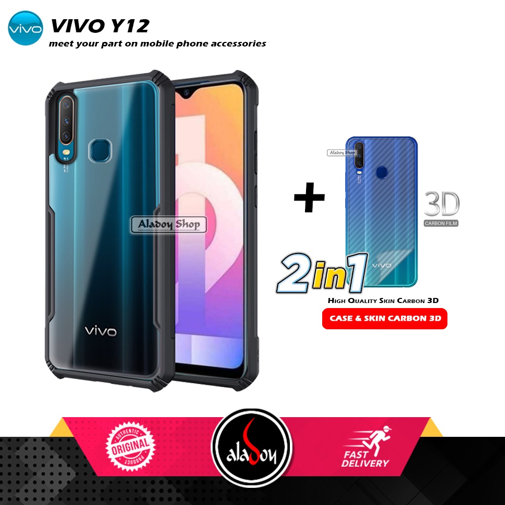 Case Vivo Y12 Armor Fusion Transparent Casing Free Skin Carbon 3D