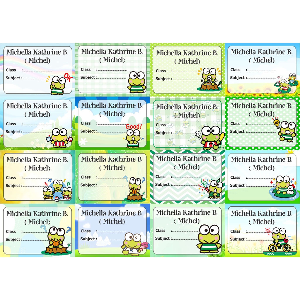 

Keroppi Label stiker buku nama kelas mapel custom