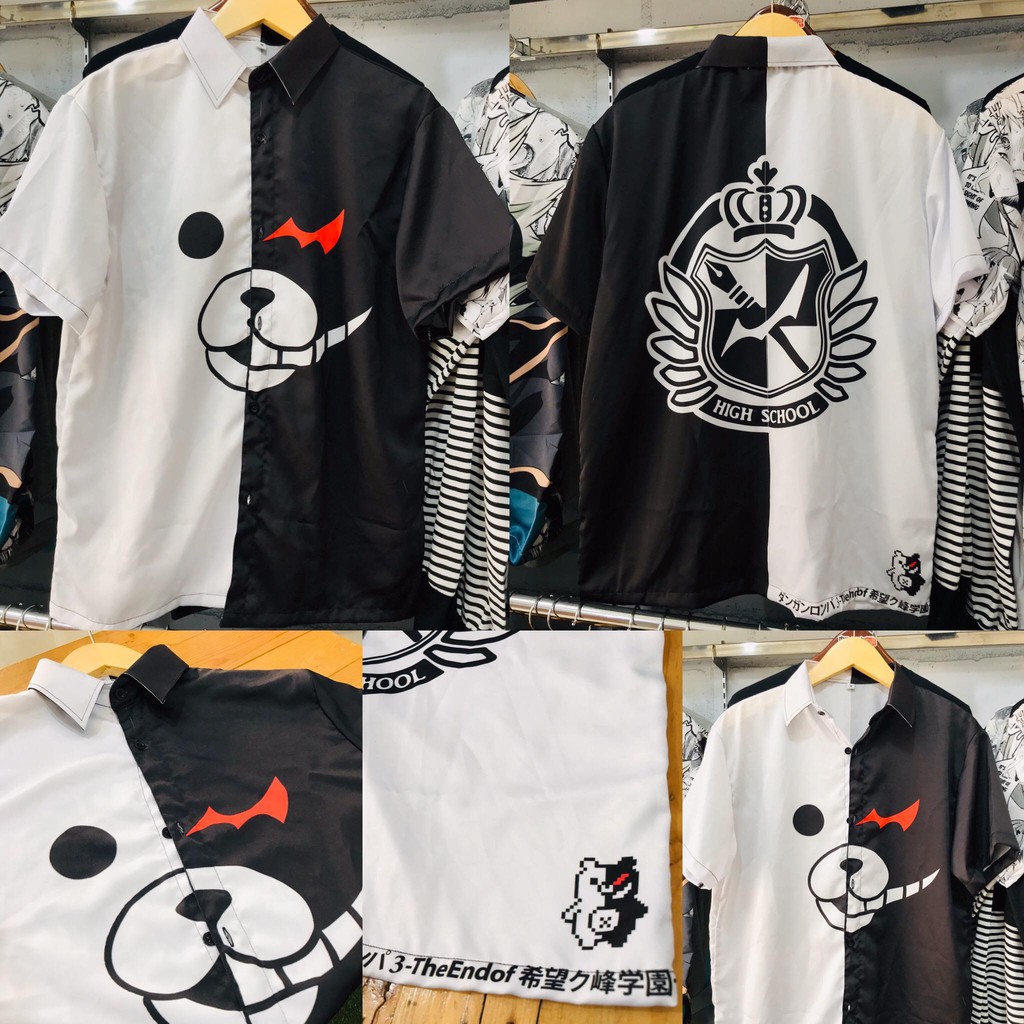 Kemeja Anime Monokuma Danganronpa Black White