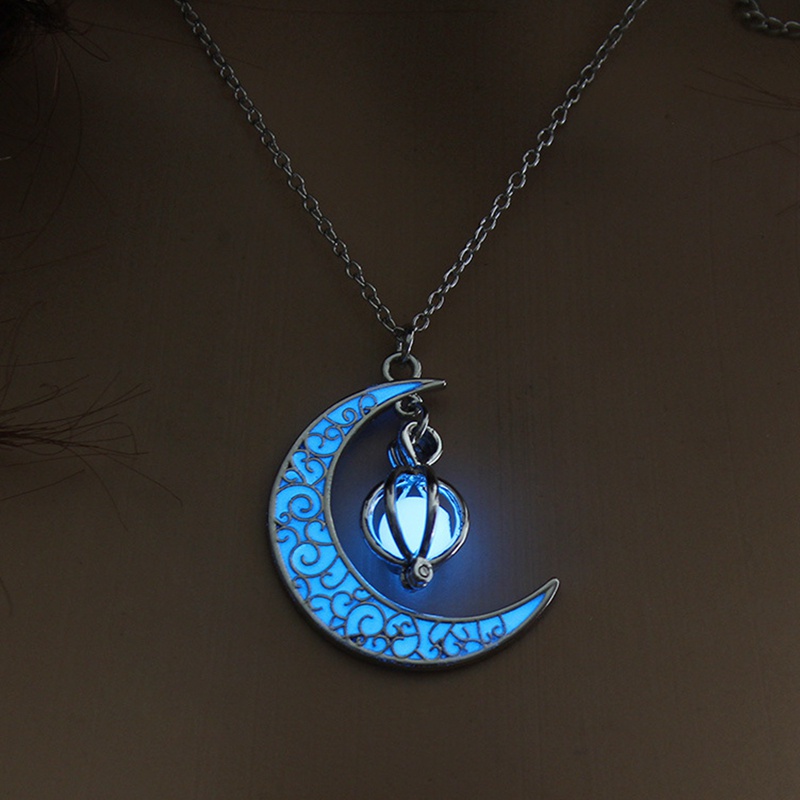 Glow In The Dark Luminous Fashion Necklace Moon&amp;Pumpkin Pendant Silver Plated