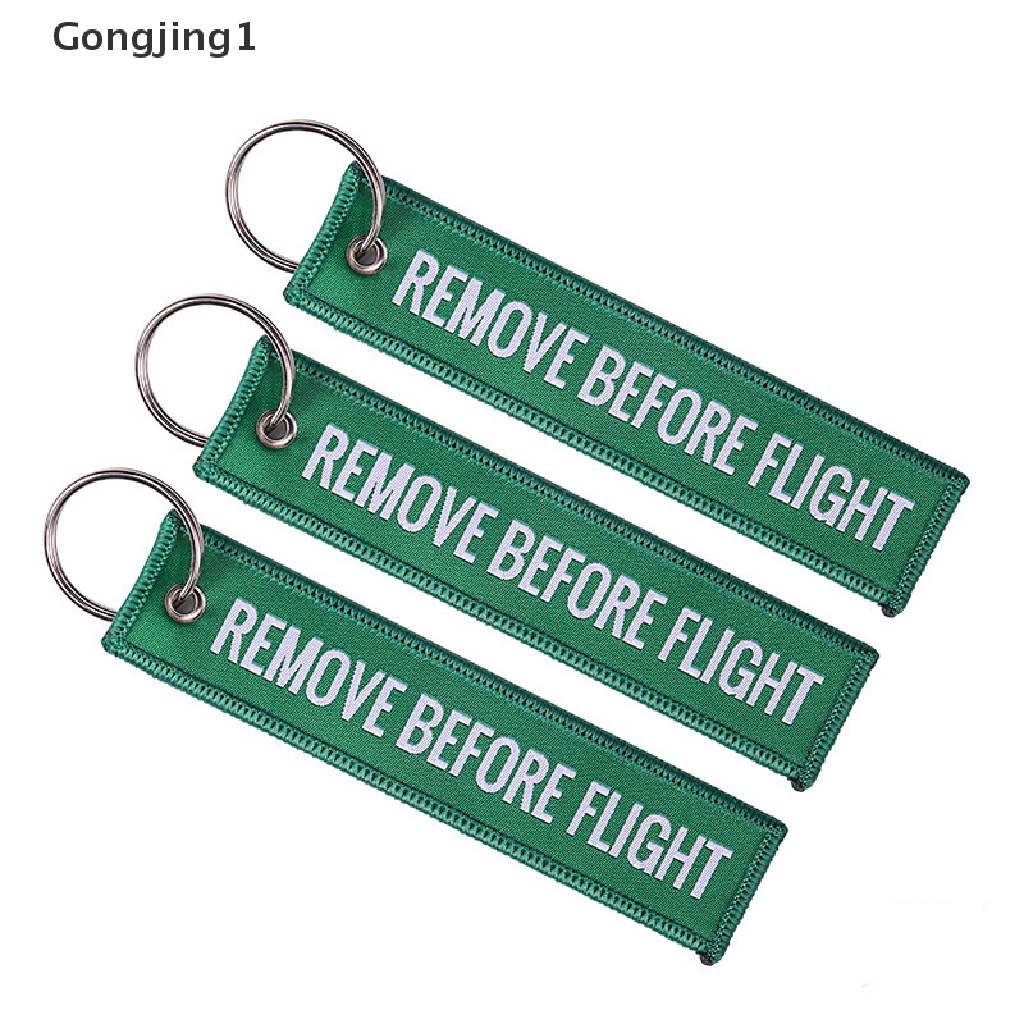 Gongjing1 Gantungan Kunci Motif Bordir Tulisan Remove Before Flight Bahan Polyester Ukuran 13x3cm