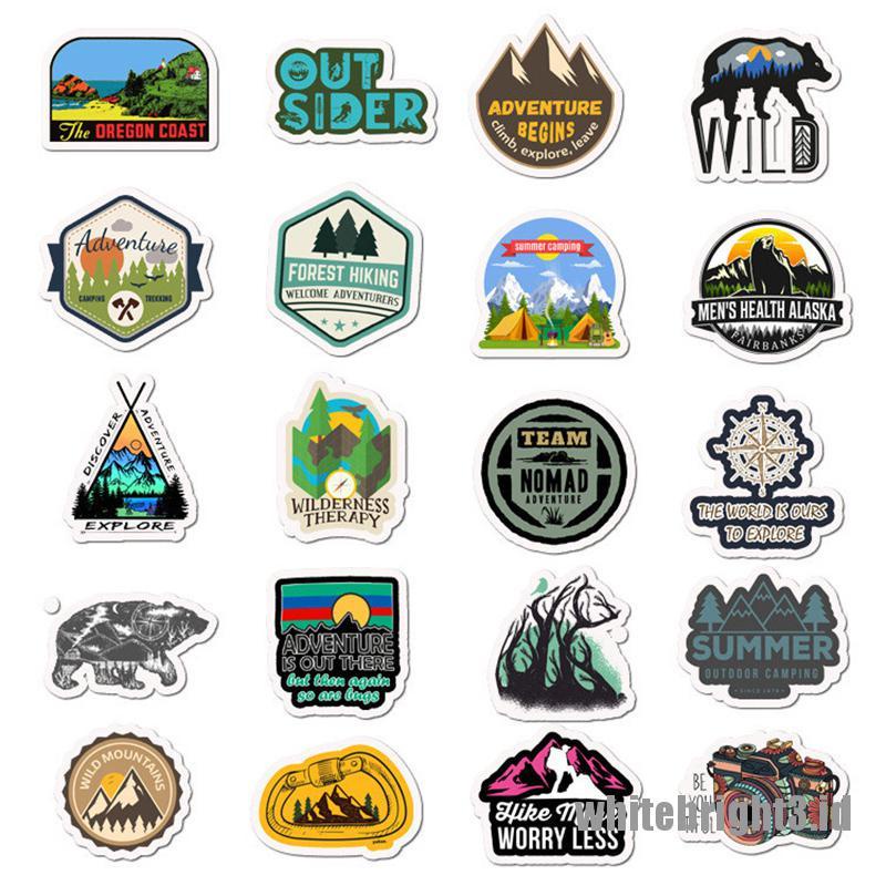 (white3) 50pcs Stiker Anti Air Untuk Camping / Outdoor / Climbing