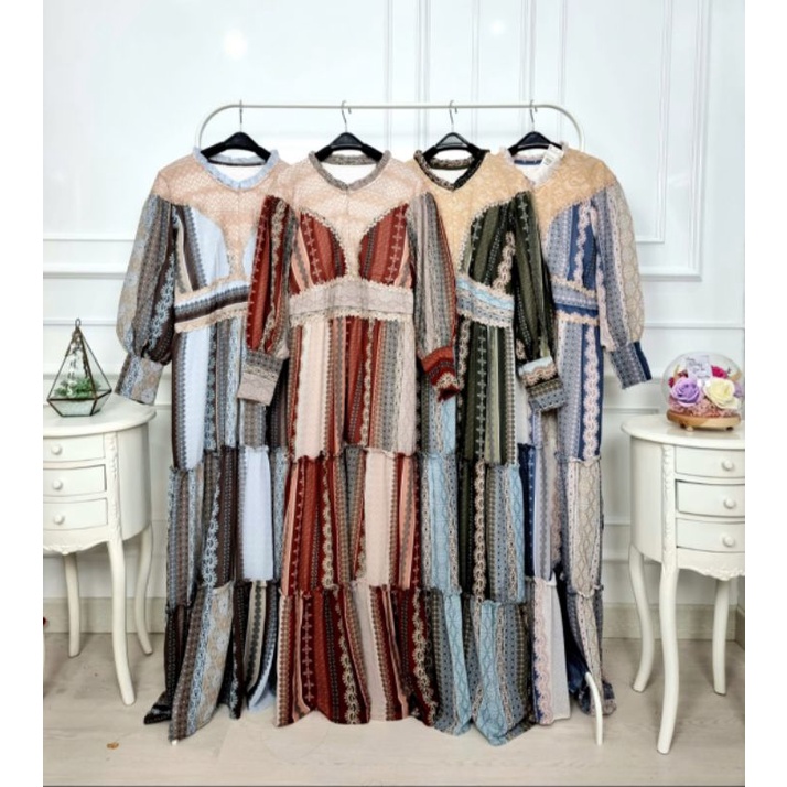 Gamis Dress Ceruti mix renda Brukat full furing ORI by Meijiwang Meijiewang Mejiwang