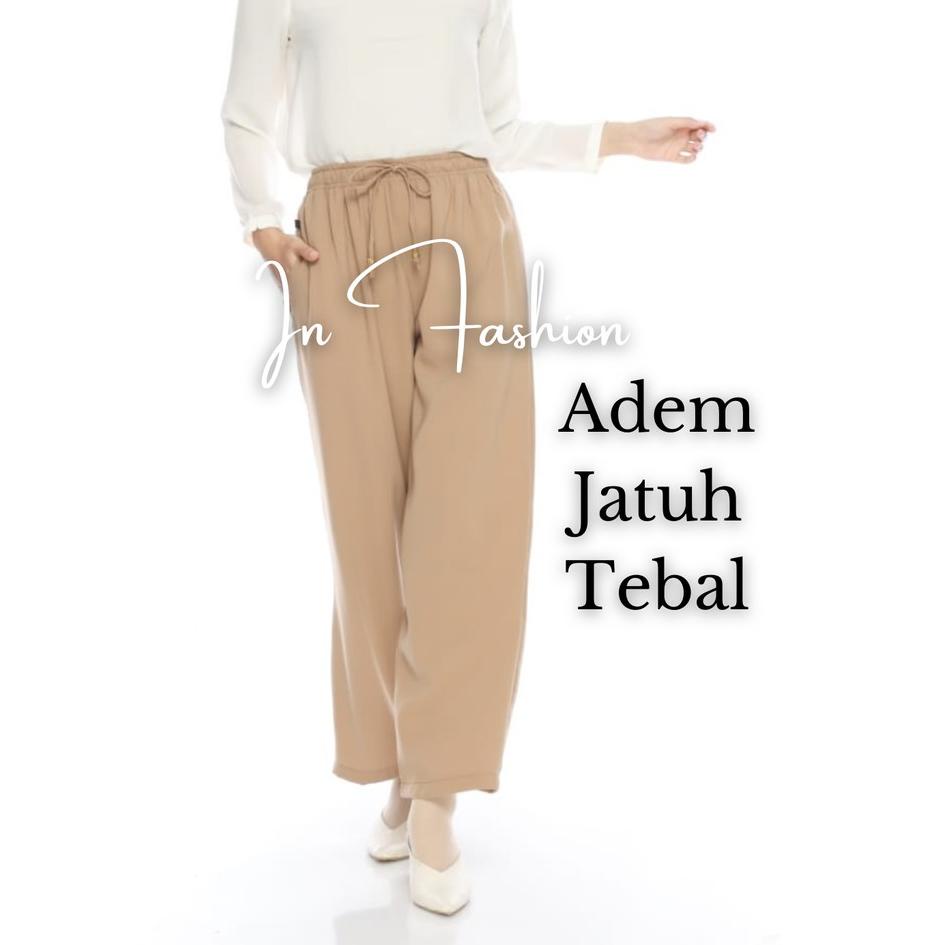 [NGR.05Nv21ᴸ] Celana Kulot Jumbo Kain Jatuh Highwaist Pinggang Kolor Wanita Bahan Lembut Tebal Nyama