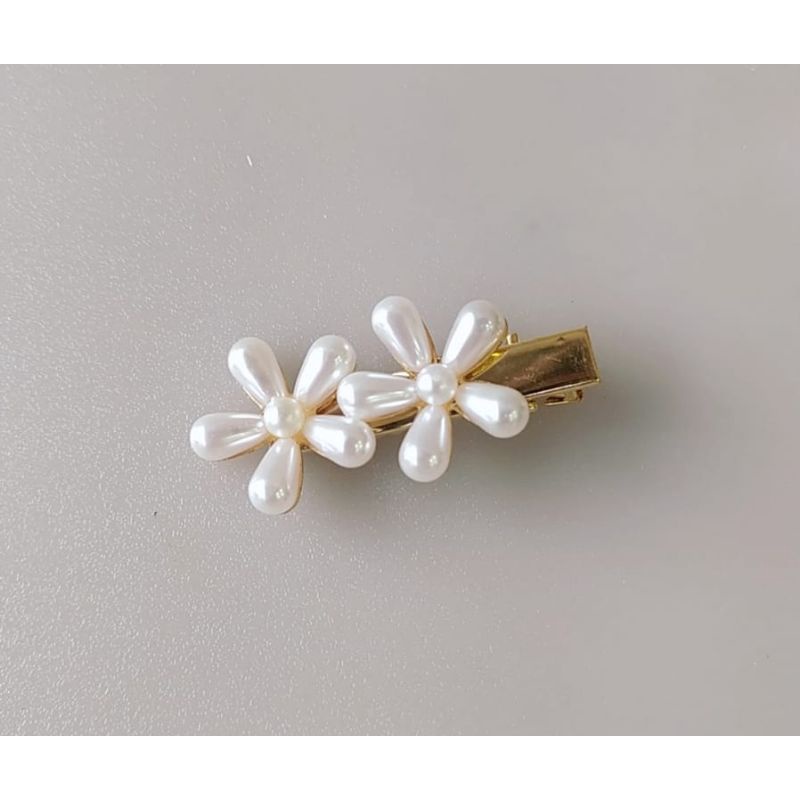 Jepit Korea Bunga Mutiara Rose Flower Pearl Korean Hairpin Jepit Rambut dua bunga