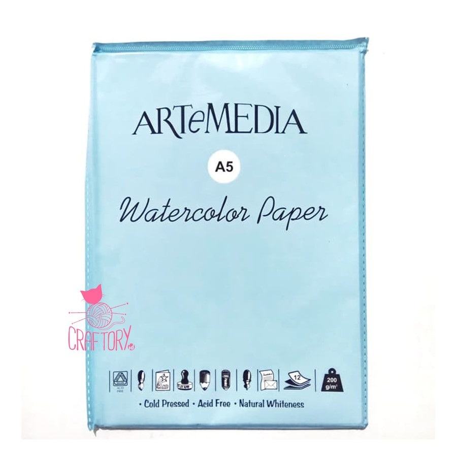 

ARTeMEDIA Watercolor Paper A5 200 gsm 12 Sheets Kertas Gambar Media Lukis Cat Air 200gsm 12 Lembar