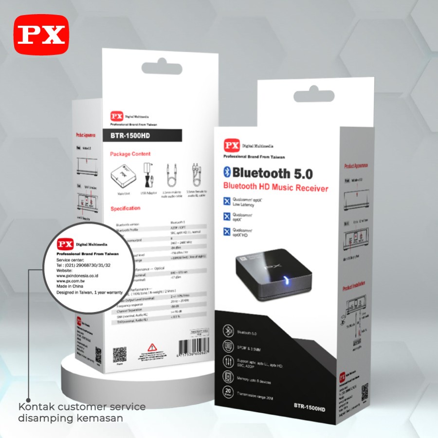 Bluetooth Audio Receiver PX BTR-1500HD 5.0 aptX HD Aux 3.5mm