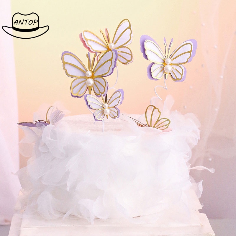 Kupu-kupu Cake Topper Selamat Ulang Tahun Kue Happy Birthday Mutiara Dekorasi Kue ANTOP