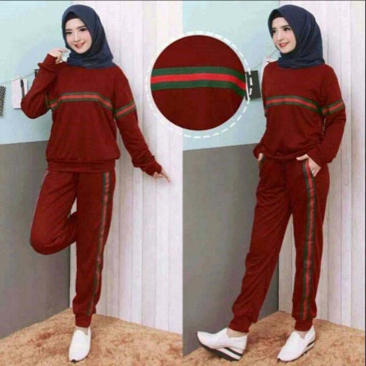 LVB- (GRATIS ONGKIR &amp; COD) Setelan Training Wanita GARIS /uk. L - XL - XXL - 3XL/NEW 2021/Terbaru,Terlaris dan Termurah/Setelan Olahraga Senam/Set Viral Perempuan Adem Halus Nyerap Keringat Jumbo/Track suit/03652 03756 03860 03964/ Sweet Ideal Style