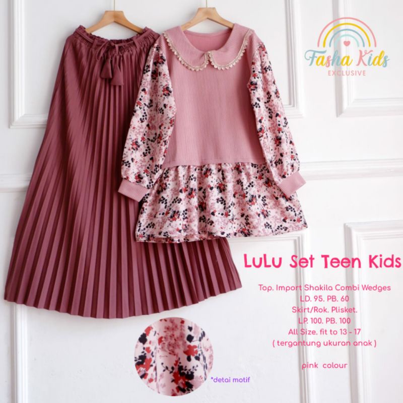 SETELAN BAJU ANAK CEWEK BAWAHAN ROK PLISKET//LULU SET TEEN KIDS// Bahan Top Import Shakila combi wed