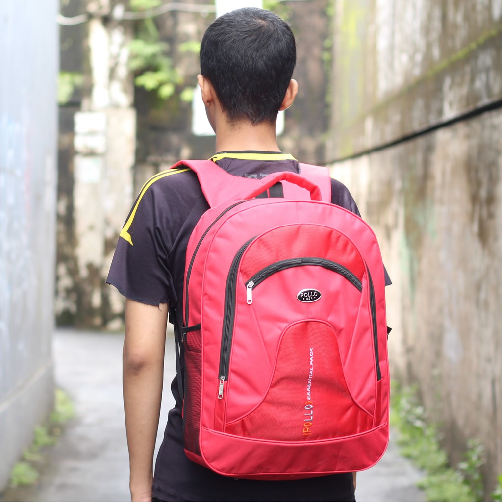 Tas Punggung Ransel SD SMP Cowok Backpack Polo Essential Merah Laki-Laki Berkualitas Bonus Rain Cover Keren Awet