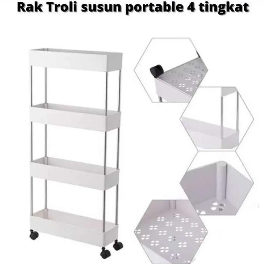 Rak Troli 4 Susun + Roda / Rak Kamar Mandi / Rak Penyimpanan / Rak Dapur Organizer Serbaguna