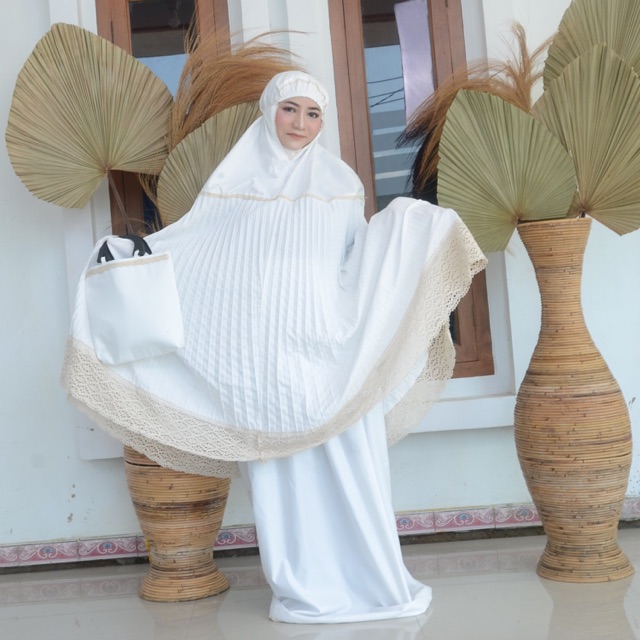Mukena Plits Plisket Renda Rajut Murah Cantik