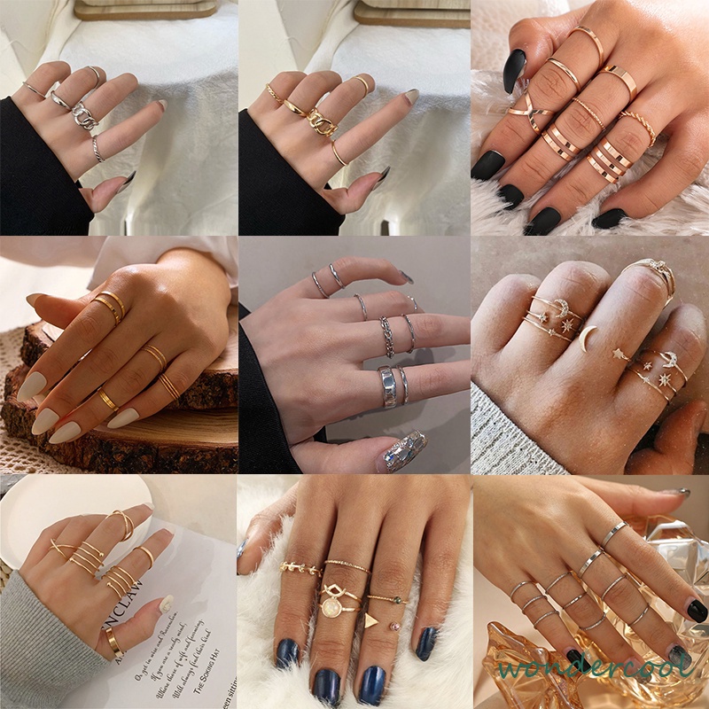 2022 Baru Fashion Cincin Set Klasik Cincin Susun Set Aksesoris Perhiasan Wanita-Won