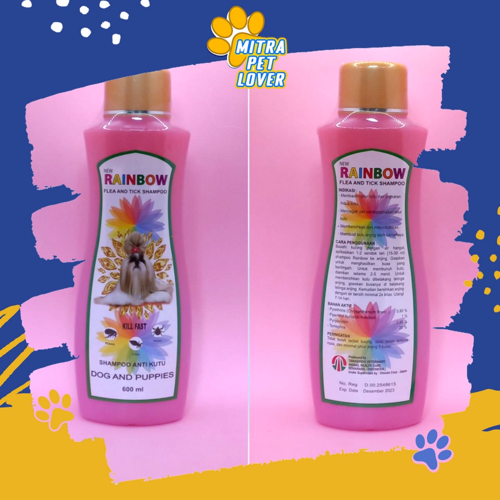 SHAMPO ANTI KUTU ANJING - RAINBOW DOG 600 ML SHAMPOO - HARUM WANGI AROMA BUNGA KRISAN BULU HALUS LEMBUT BERSIH SEGAR SAMPO - MURAH GARANSI KUALITAS ASLI ORIGINAL - PET ANIMAL HEALTHCARE VETERINARY TAMASINDO OBAT &amp; VITAMIN HEWAN PELIHARAAN MITRAPETLOVER