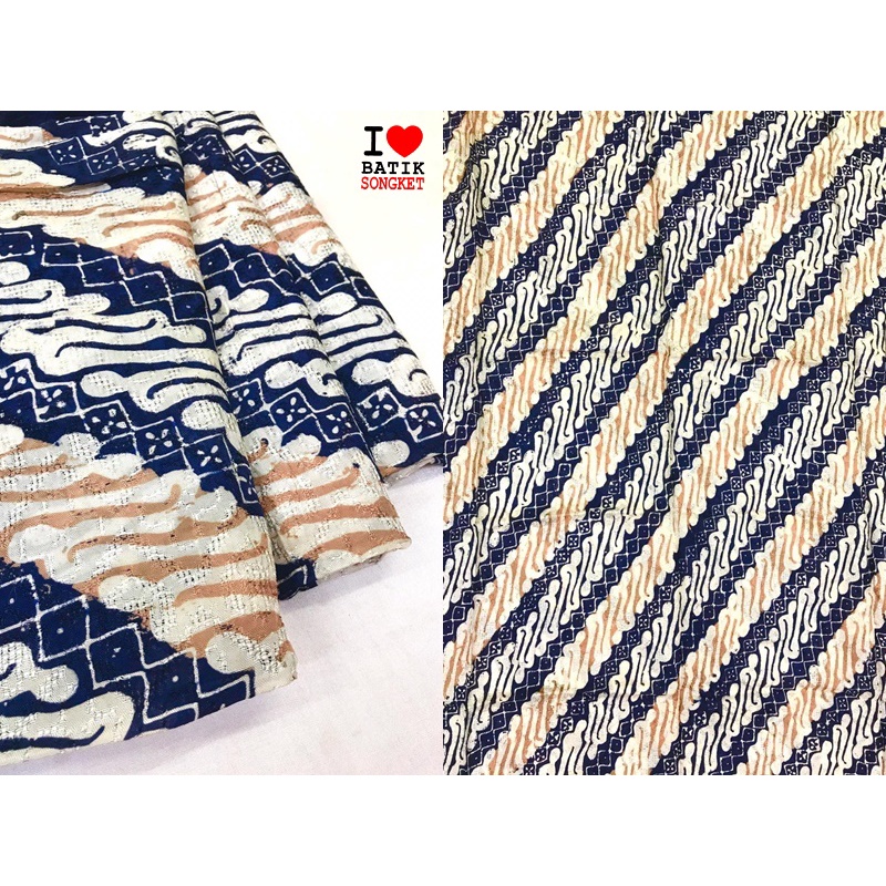 VISCOS NAVY PASTEL MOTIF 8 VISKOS VISCOSE BAHAN KAIN BATIK ATBM PARANG LERENG BIRU
