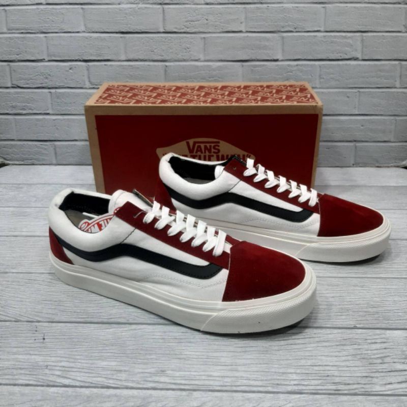 vans old skool maroon white list hitam