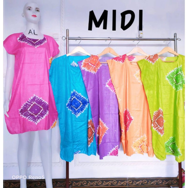 daster midi termurah pakaian wanita dress tie die kotak polos salur flanel